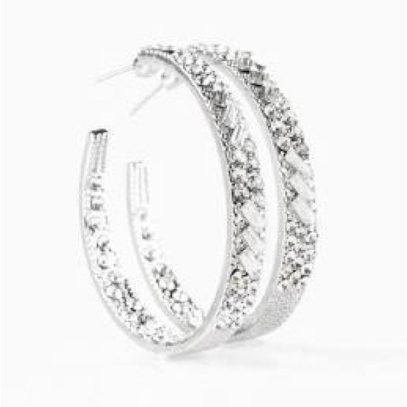 Paparazzi Glitzy By Association White Blockbuster Hoop Earrings - Picture 3 of 3